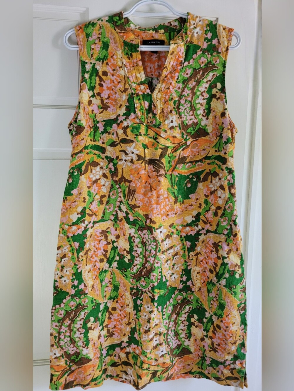 LANDS' END Bright Sleeveless Shift Dress - Green, Pink, Yellow & Orange